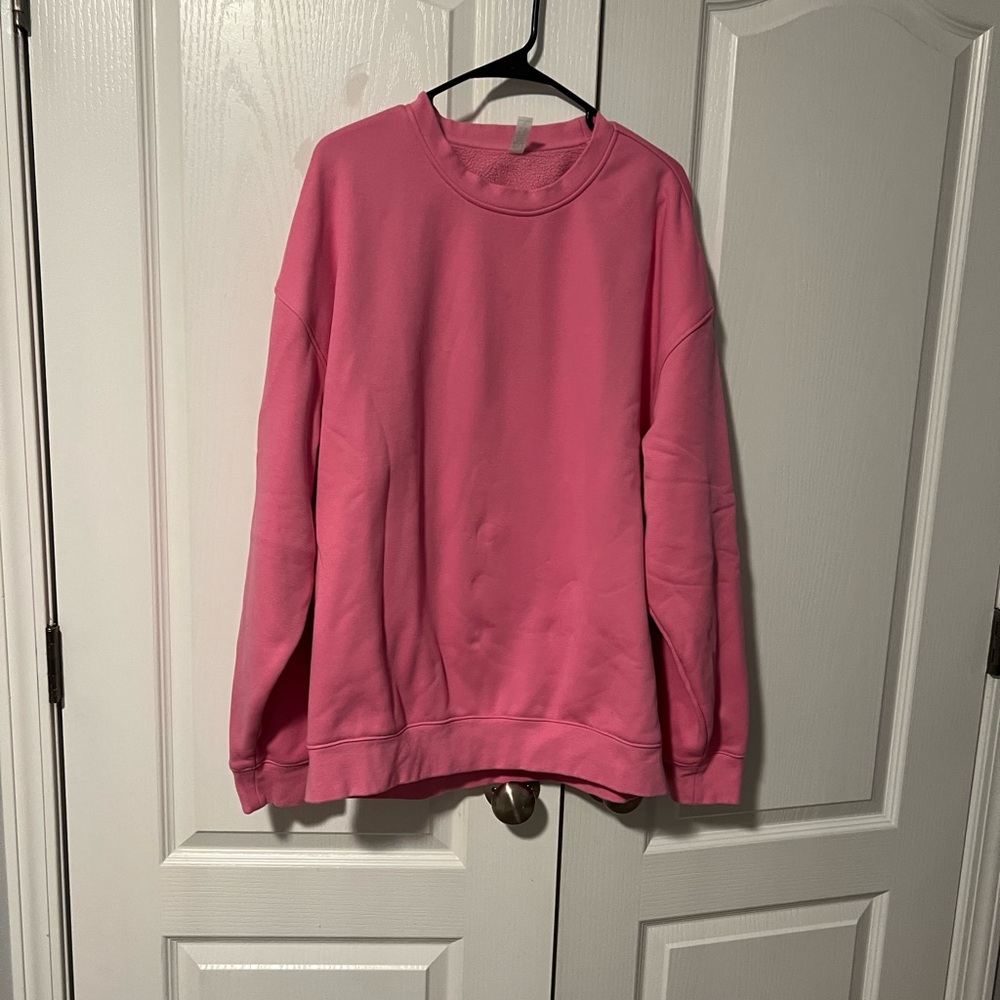 2XL Pink Fleece-Lined Crewneck Sweatshirt - Bright Pink